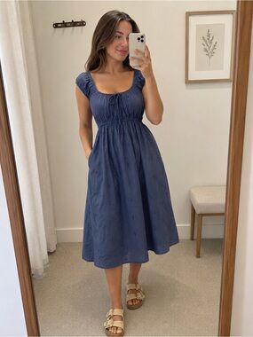 Women's Universal Thread Blue Puff-Sleeve Midi Dress